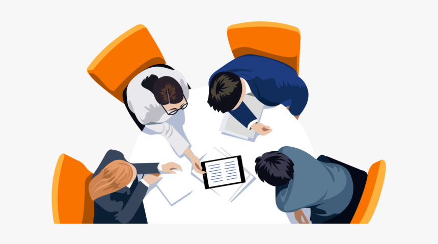 Business People Sitting On A Table Looking At A Tablet - Businessperson, HD Png Download