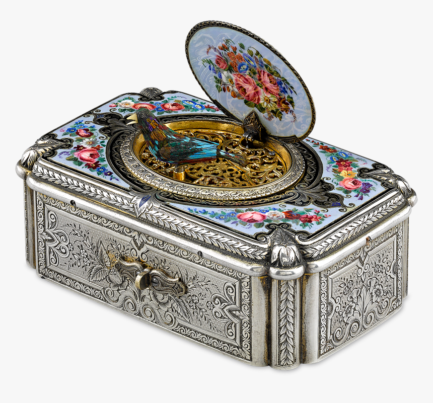Silver And Enamel Fuseé Singing Bird Box By Charles - Box, HD Png Download