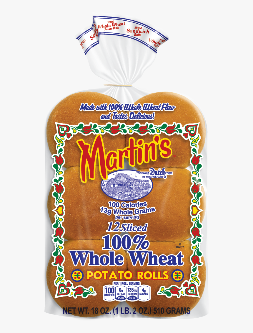 Martin S® 100% Whole Wheat 12-sliced Potato Rolls - Martin's Whole Wheat Potato Rolls, HD Png Download