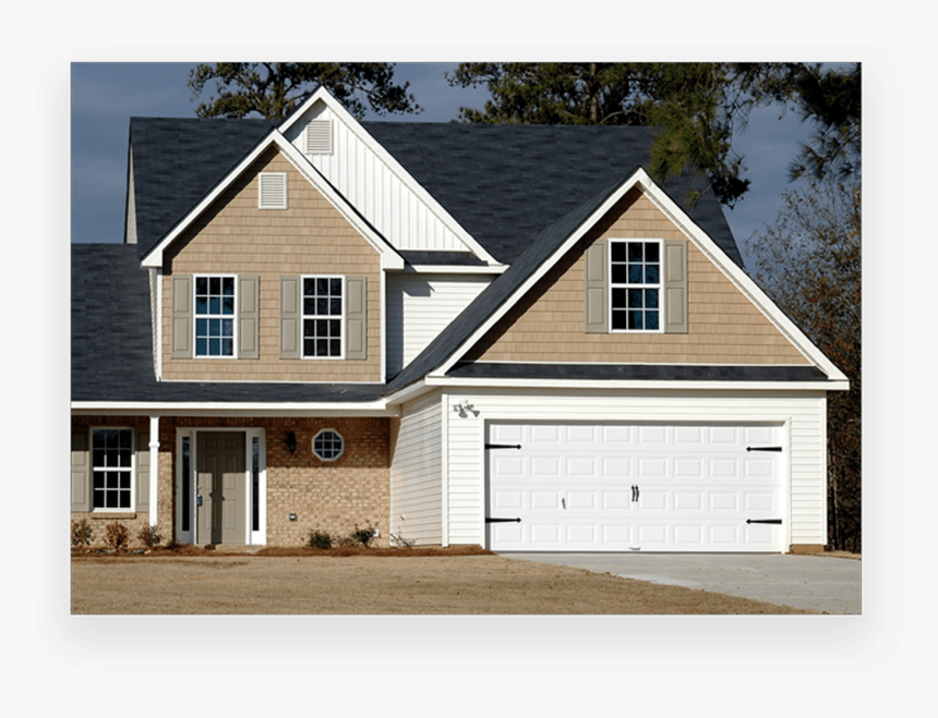 Tan House With White Garage Doors, HD Png Download