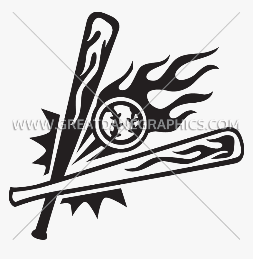 Flaming Baseball Bats & Ball Clipart , Png Download - Black And White Flaming Baseball, Transparent Png