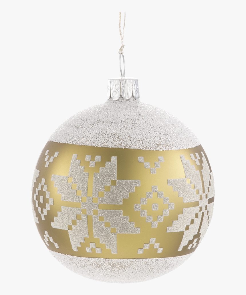 Glass Bauble Greenish Gold With White Pattern, 7 Cm - Christmas Ornament, HD Png Download