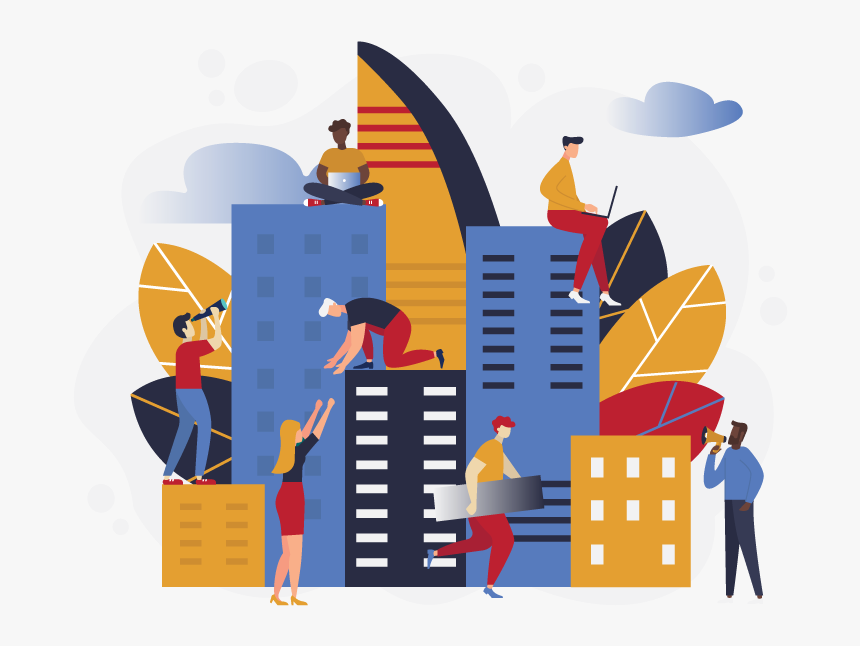 Illustration Of People Sitting On Office Building And - Illustration, HD Png Download