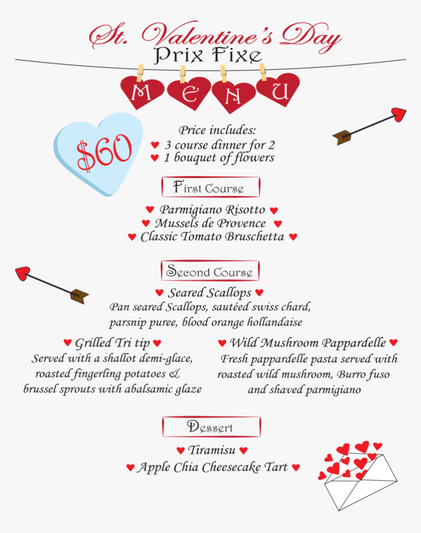 Valentine S Day Menu For The Culinary Arts Program - Heart, HD Png Download