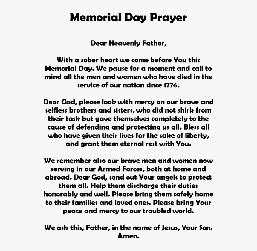 Memorial Day Prayers Poems, HD Png Download