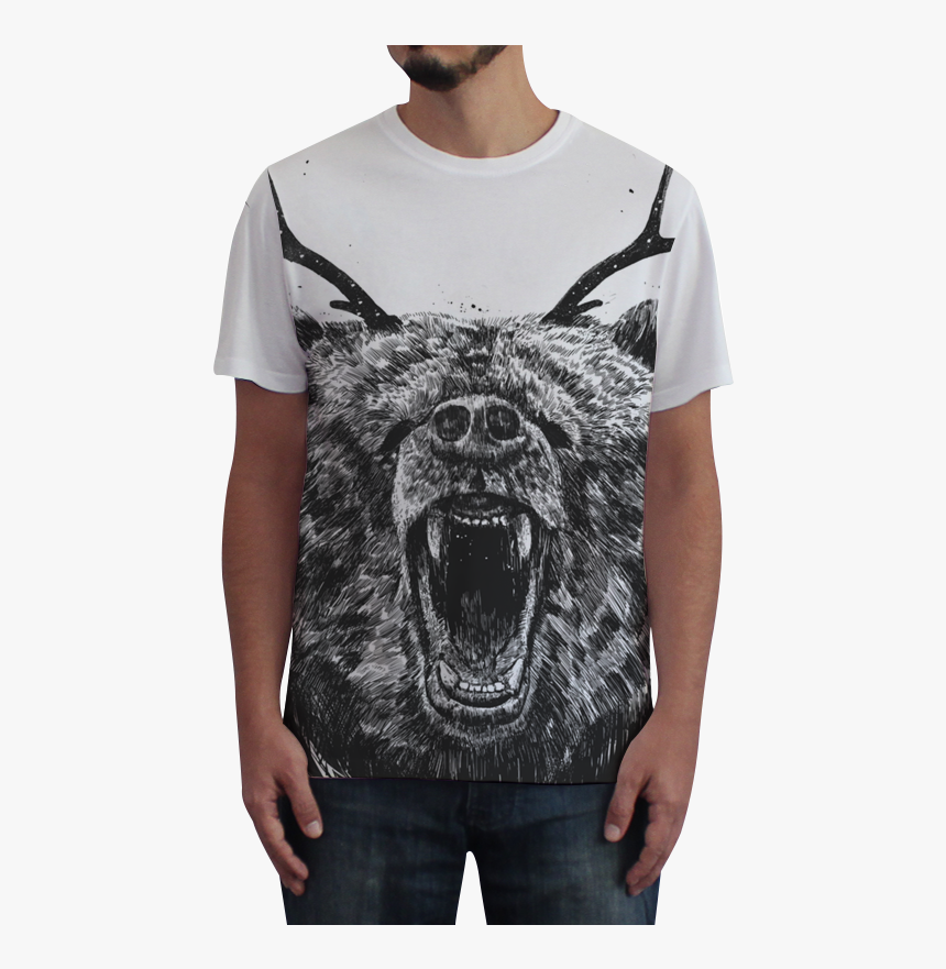 Camiseta Fullprint Angry Bear With Antlers De Balázs - Bear With Antlers, HD Png Download