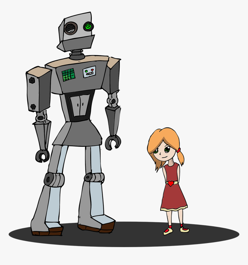 Transparent Girl Drawing Png - Girl And Robot Cartoon, Png Download
