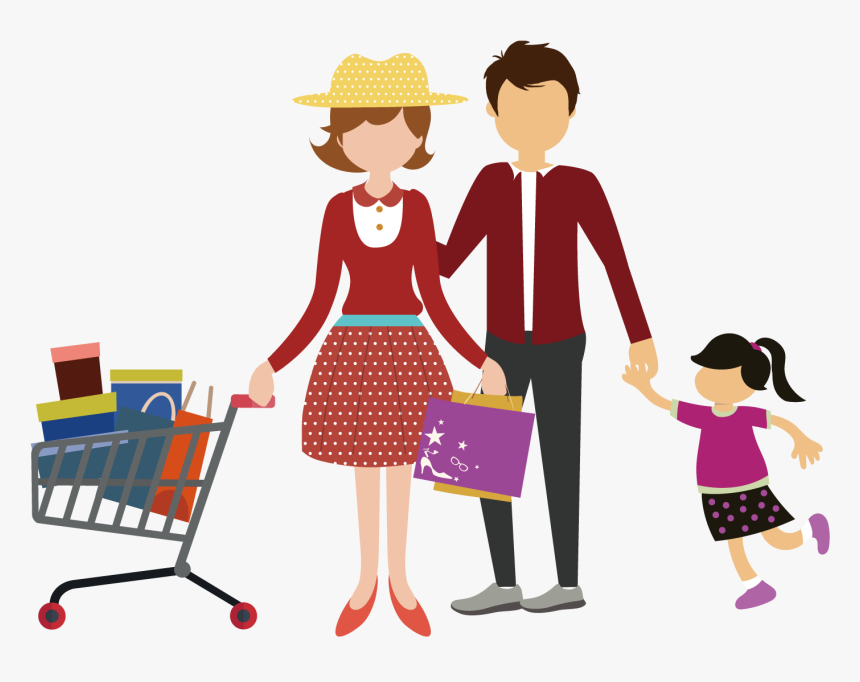 Shopping Cart Family Clip Art Shopping For A Family - Shopping Family Vector Png, Transparent Png