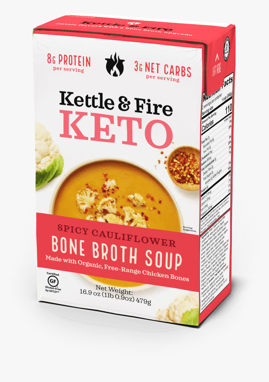 Spicy Cauliflower Keto Soup Keto Soups Kettle & Fire - Kettle & Fire Kefir Keto Soup Broccoli Cheddar, HD Png Download