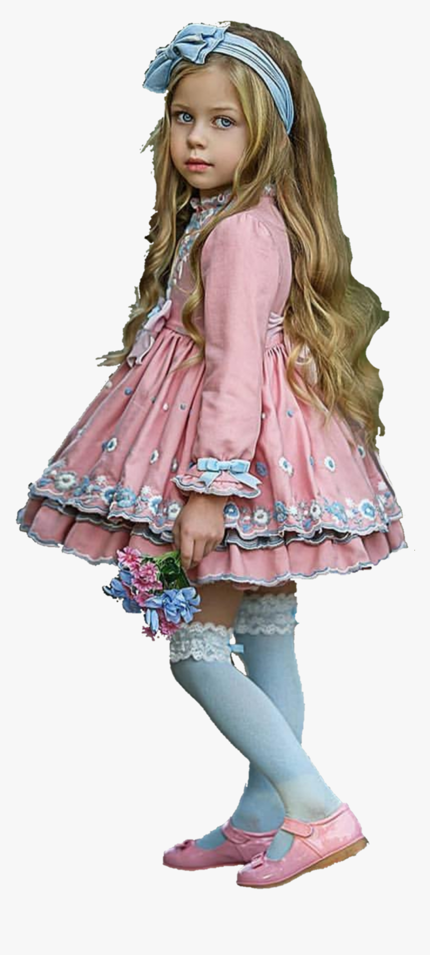 #girl #flowers #pink #cute #young #child #kid #standing - Girl, HD Png Download