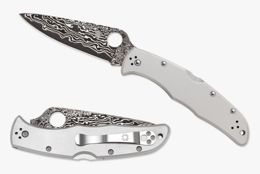 Spyderco Endura Damascus Blade Pocket Knife Titanium - Spyderco Endura 4 Damascus, HD Png Download