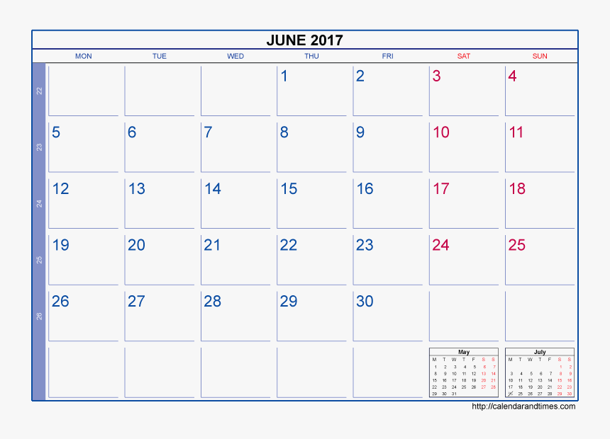 June 2017 Calendar Template - Tipos De Bateria Cr, HD Png Download