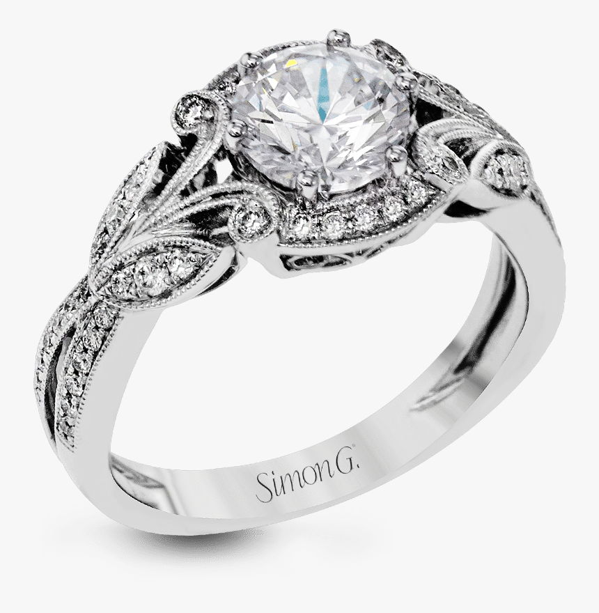Tr629 Simon G - White Gold Vintage Inspired Engagement Rings, HD Png Download