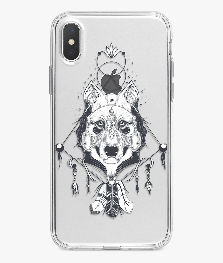 Spiritual Wolf Tattoo Iphone Case - Tribal Wolf Dreamcatcher Drawing, HD Png Download