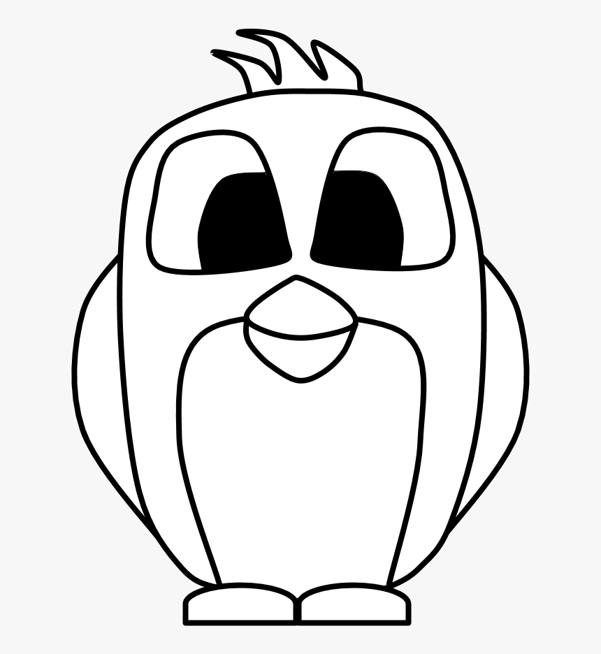 Penguin, Big Eyes, Black And White, Cartoon Animal - Line Art, HD Png Download
