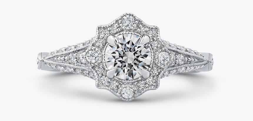 Promezza Pr0191ech 44w - Vintage Halo Round Diamond Engagement Rings, HD Png Download