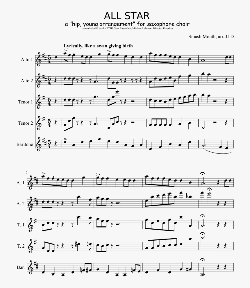 Smash Mouth All Star Png - One Summer's Day Alto Sax, Transparent Png