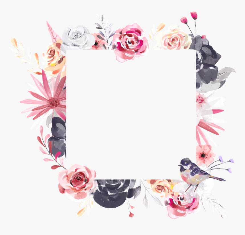 Hand Painted Square Flower Frame Png Transparent - Transparent Floral Frame Png, Png Download