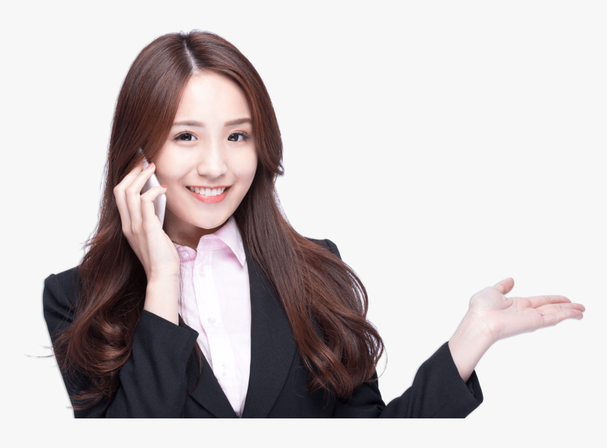 On Phone Pointing Left - Girl Phone Png, Transparent Png
