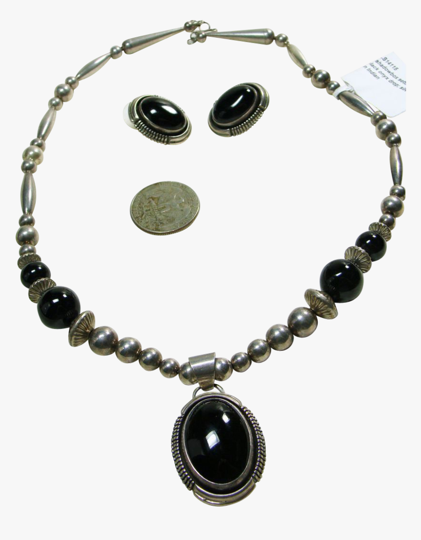 Native American Sterling Silver Black Onyx Necklace - Rose Gold Bracelet With Letter H, HD Png Download
