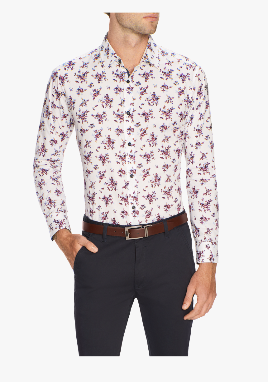 White Blanc Slim Floral Print Shirt - Man, HD Png Download