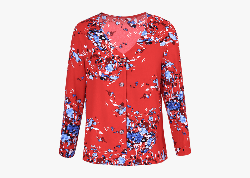 Orange Floral Print Button V Neck Blouse - Blouse, HD Png Download