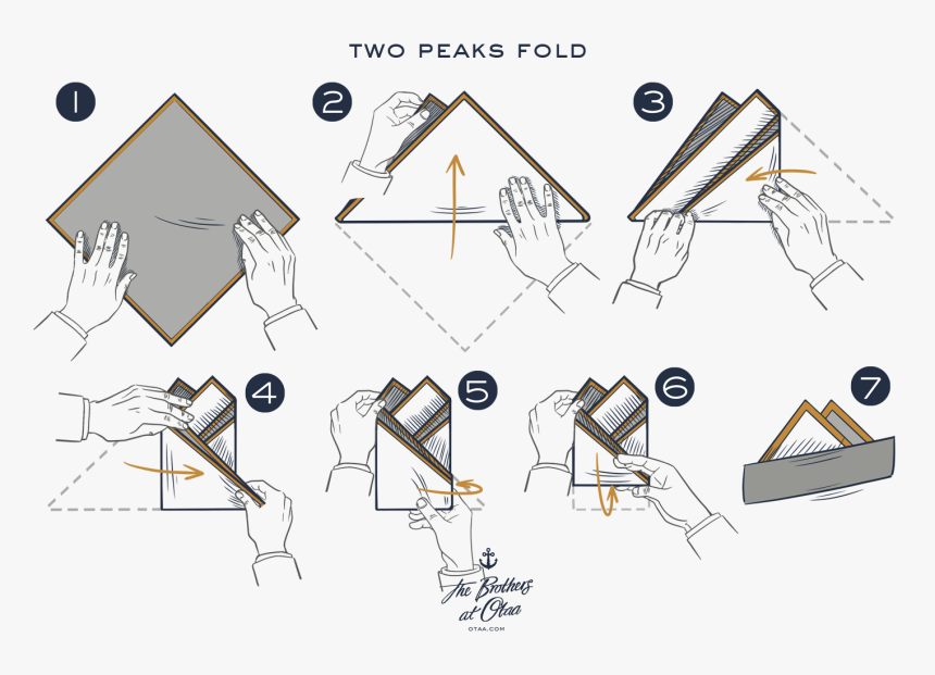 How To Fold A Two Peak Fold - Fold A Pocket Square Two Peaks, HD Png Download