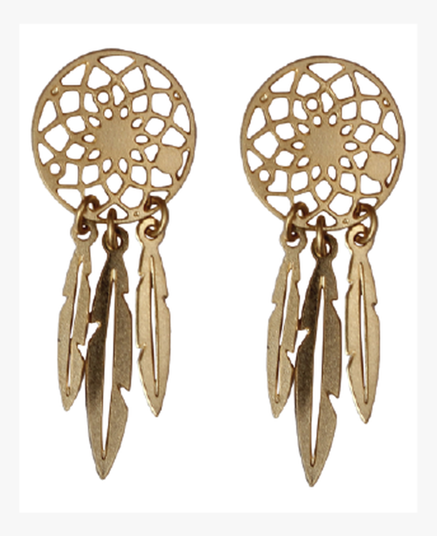 Gold Dream Catcher Stud - Earrings, HD Png Download