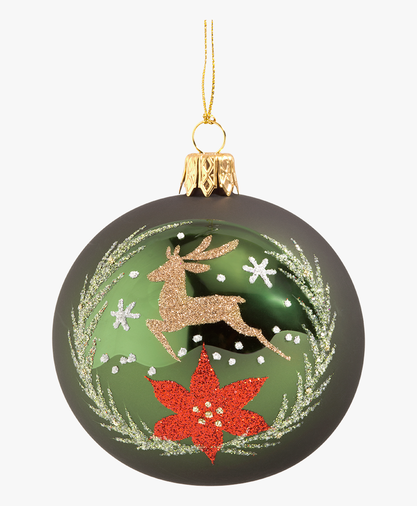 Glass Bauble Green With Stag, 7 Cm - Christmas Ornament, HD Png Download