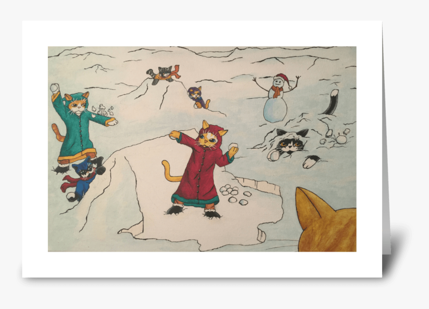Christmas Snowball Fight Cats Greeting Card - Snowball, HD Png Download