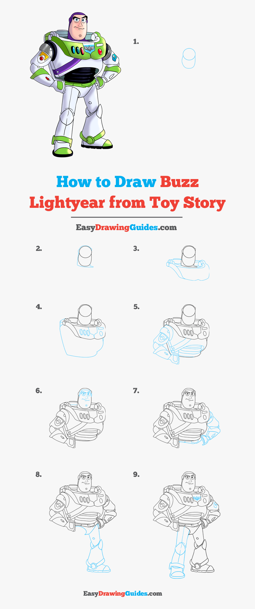 How To Draw Buzz Lightyear From Toy Story - Step By Step Drawing Buzz Toy Story, HD Png Download