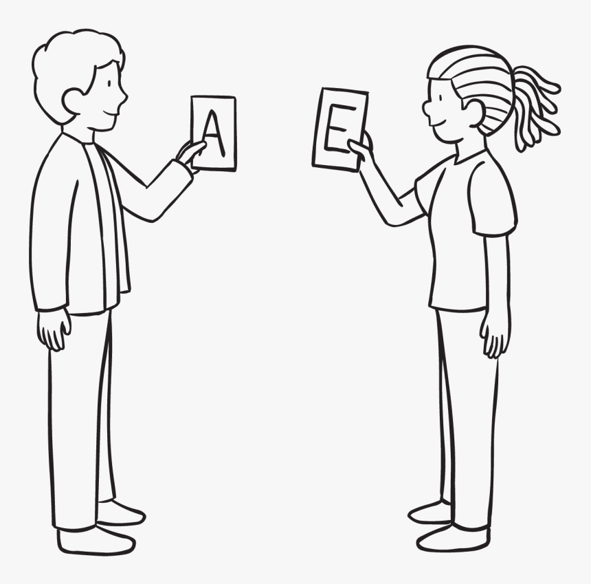 Two People Holding Letters Cards As Part Of Letter - Person Holding A Letter Drawing, HD Png Download