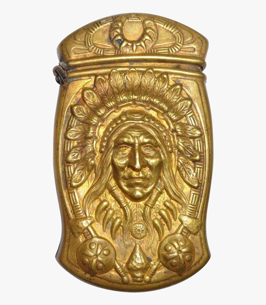 Rare Antique Gorham Brass Indian Head Match Safe Prototype Bronze, HD