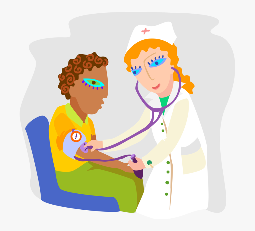 Vector Illustration Of Hospital Health Care Nurse Checks - Cartoon, HD Png Download