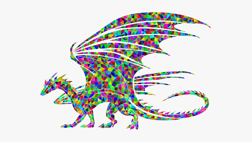 Dragon Silhouette Prismatic Pattern - Dragon Black And White Clipart, HD Png Download