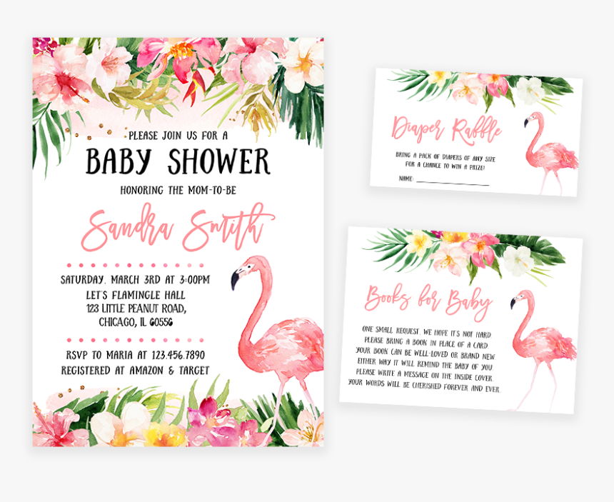 Pink Tropical Flamingo Baby Shower Invitation Pack - Flamingo Baby Shower, HD Png Download