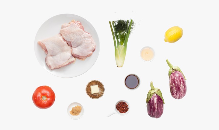 Pan-seared Chicken Thighs With Roasted Baby Zebra Eggplants - Leaf Vegetable, HD Png Download