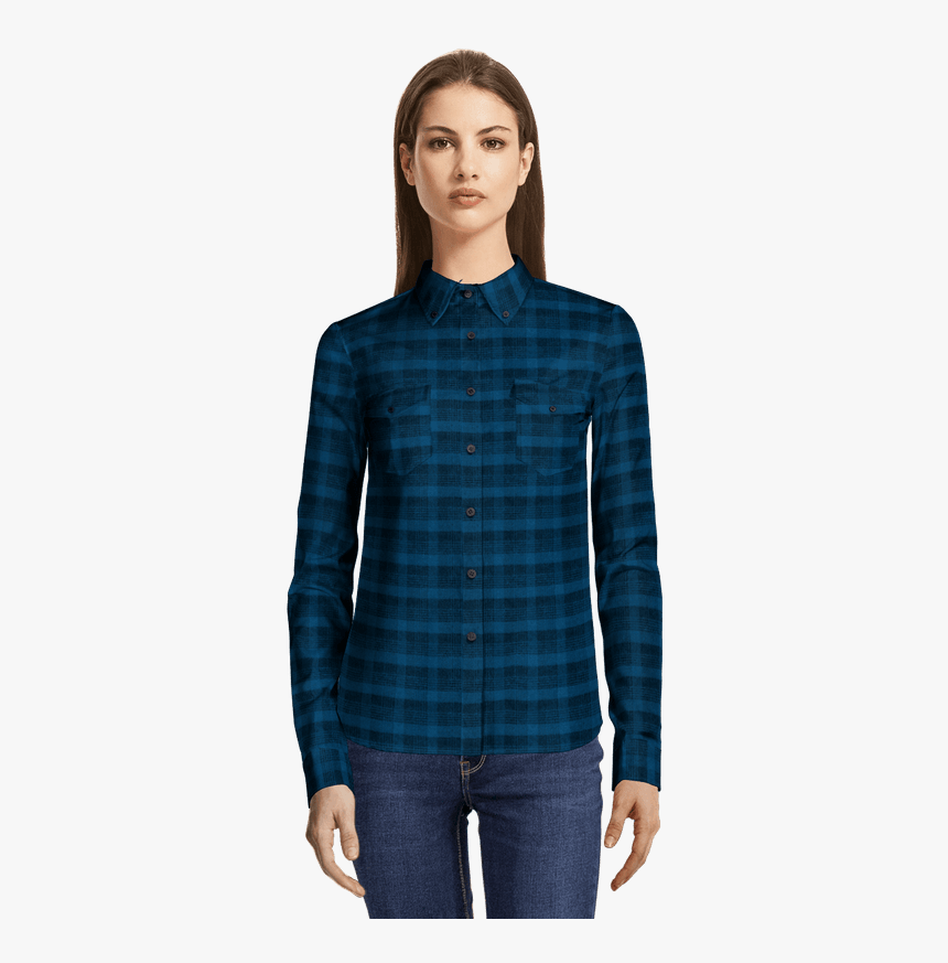 Electric Blue Plaid Button Down Flannel Shirt With - Blusa De Vestir Manga Larga Negra, HD Png Download