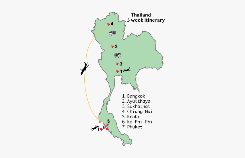 Thailand 3 Week Itinerary Map2 - Atlas, HD Png Download