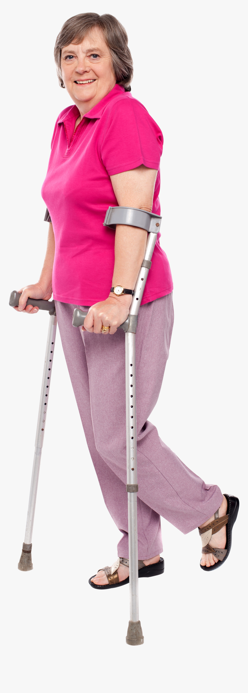 Grandmother Png - Woman Walking With Crutches, Transparent Png