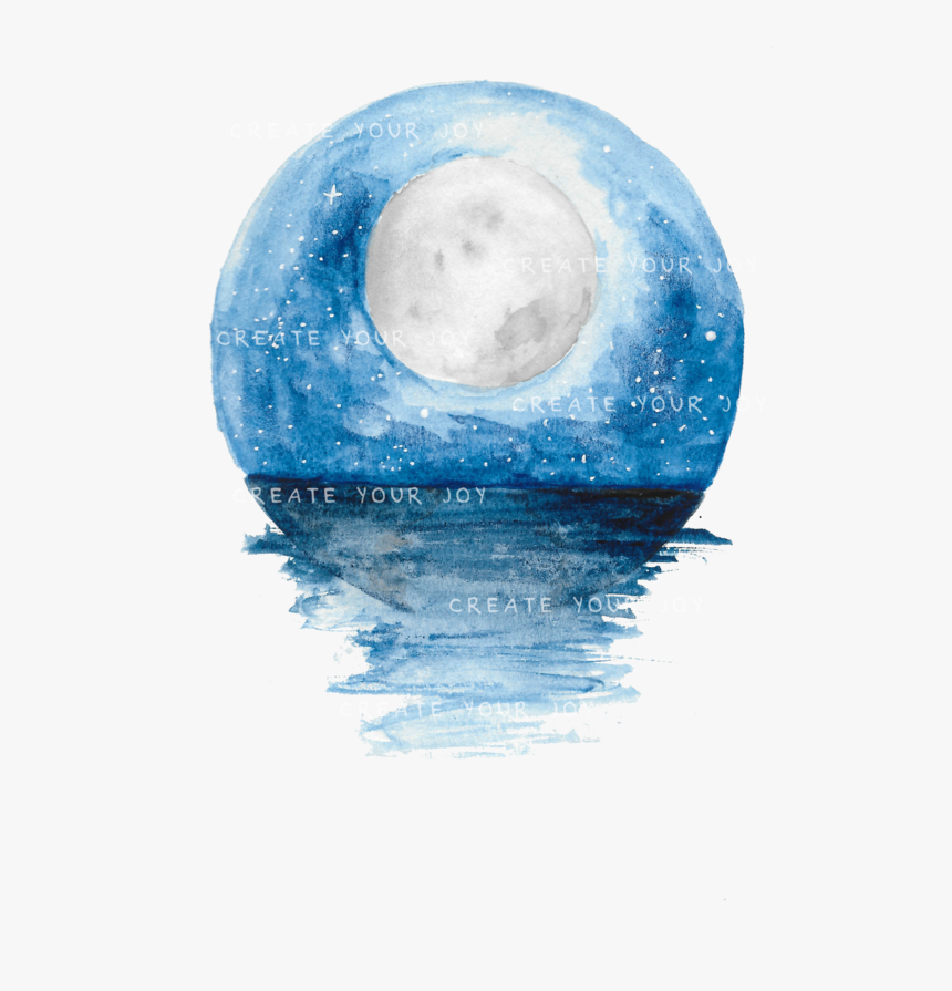 Watercolor Ocean And Moon Digital Download Png File - Ocean And Moon Watercolor, Transparent Png