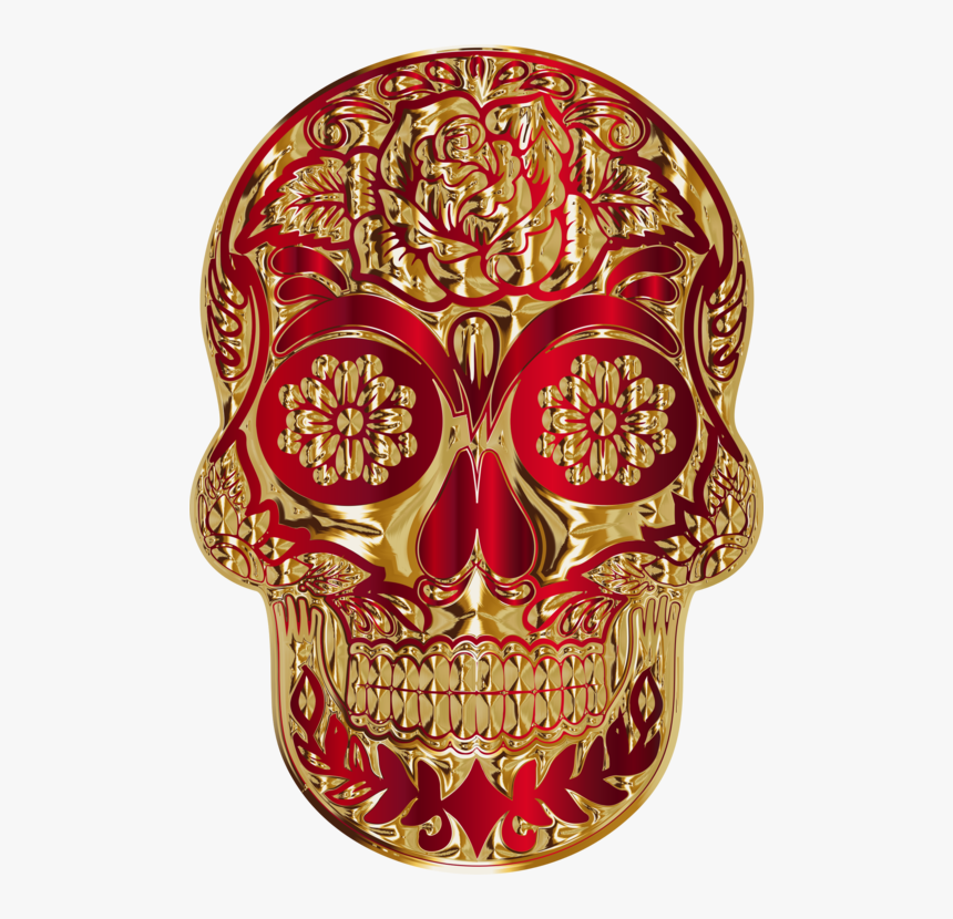 Cap,skull,red - Red Gold Sugar Skull, HD Png Download