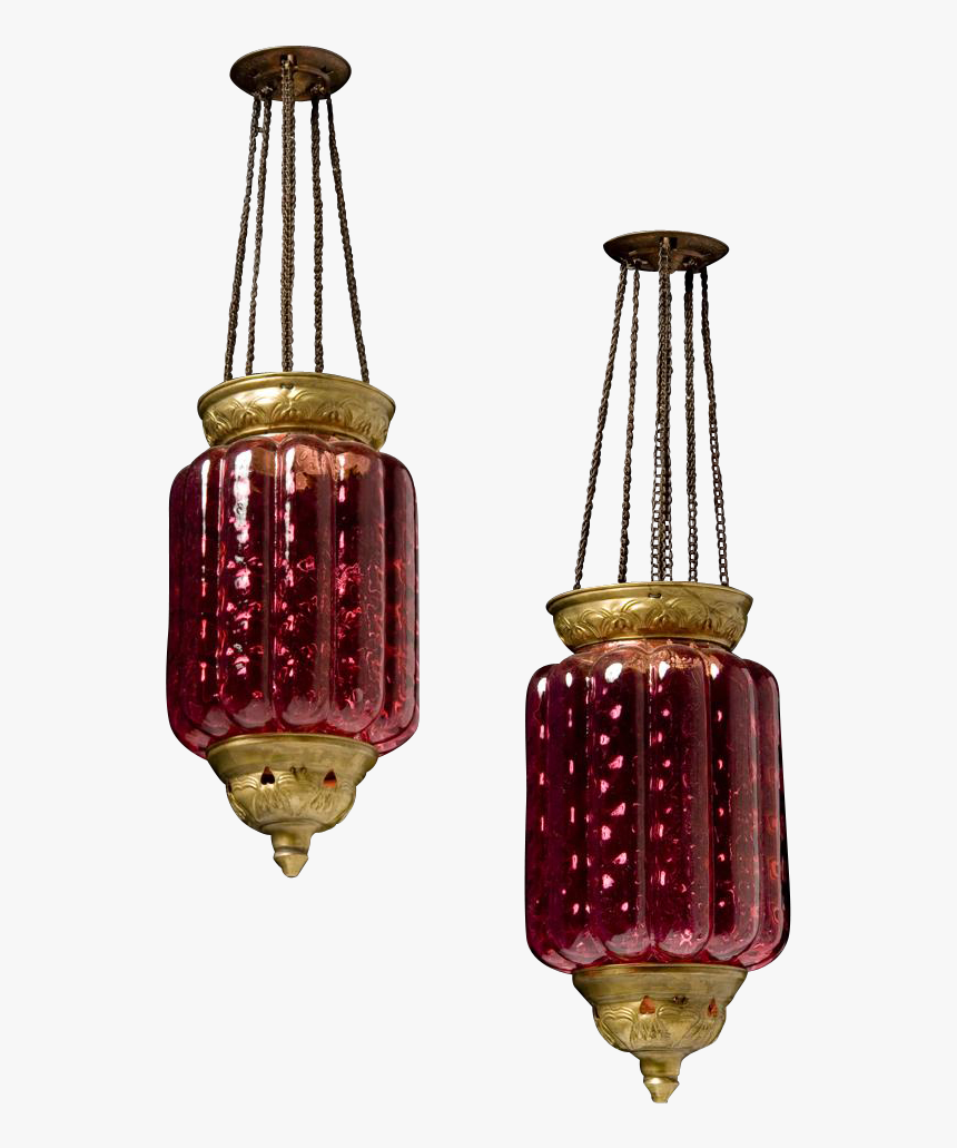 Pair Of Anglo-indian Adjustable Lanterns In Ruby Glass - Lantern, HD Png Download