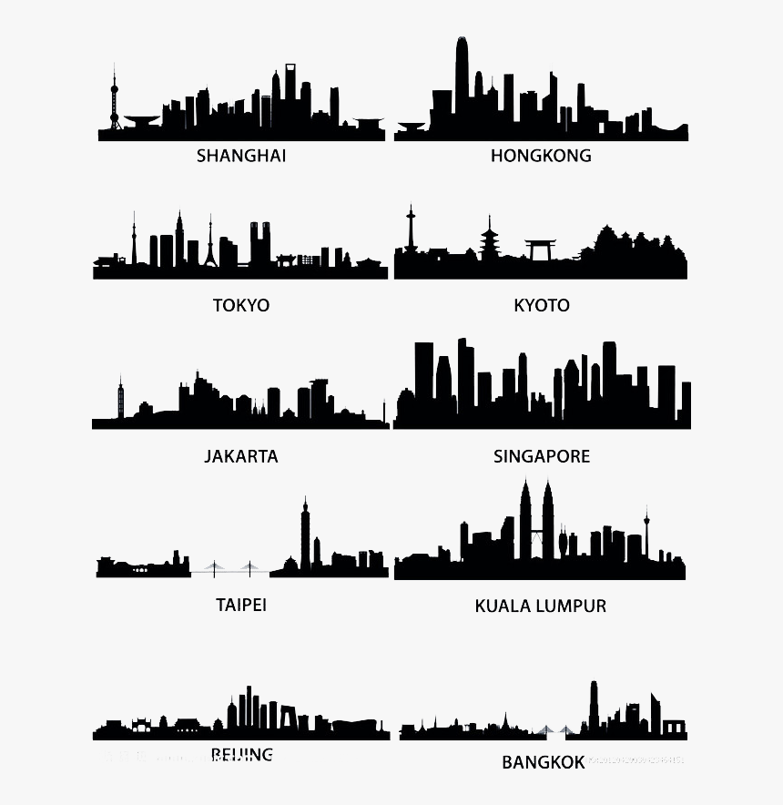 Skylines Silhouette Royalty-free - Asian City Drawing, HD Png Download