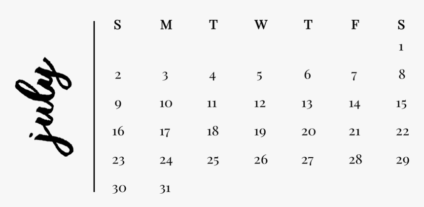 Transparent July Calendar Png, Png Download