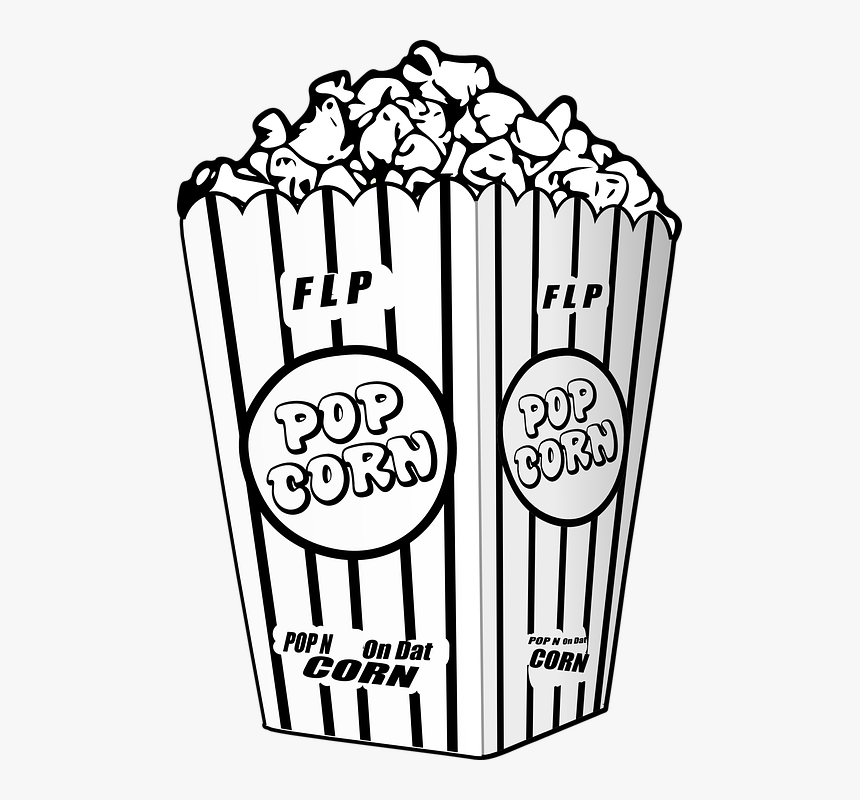 Popcorn, Movie, Entertain, Film, Cinema - Popcorn Images Black And White, HD Png Download