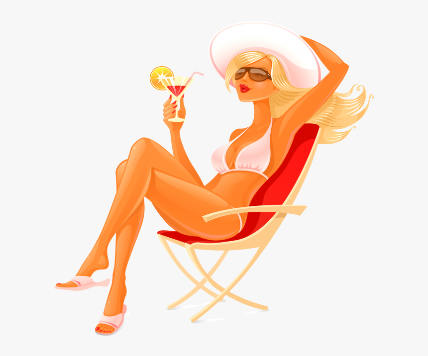 Girl Sitting In Beach Chairs Png Image Free Download - Girl Sitting On Beach Chair, Transparent Png