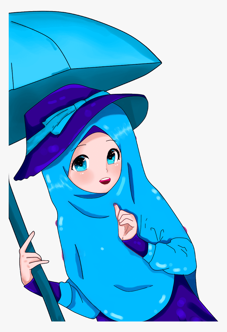 Muslimah Umbrella Cartoon, HD Png Download