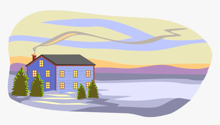 Vector Illustration Of Winter Midnight Sun Scene With - House, HD Png Download