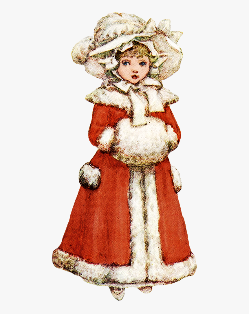 Old Drawing Of Girl In Winter Dress - Clip Art Vintage Christmas Angel, HD Png Download